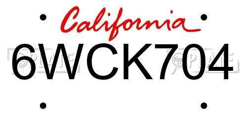 6WCK704 California License Plate