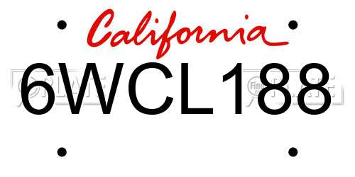 6WCL188 California License Plate