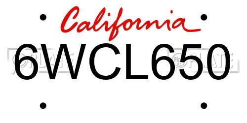 6WCL650 California License Plate