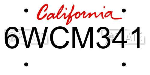 6WCM341 California License Plate