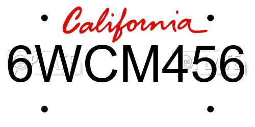 6WCM456 California License Plate