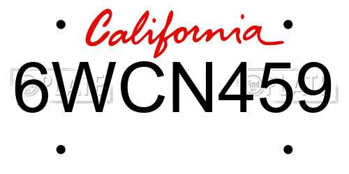 6WCN459 California License Plate