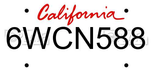6WCN588 California License Plate