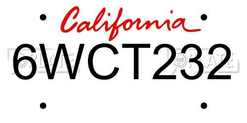 6WCT232 California License Plate