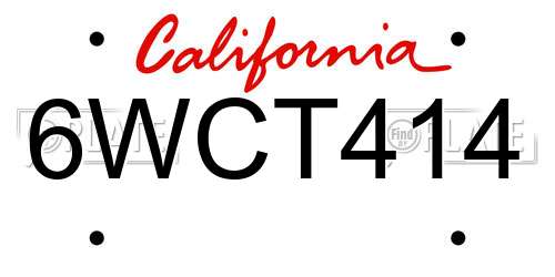 6WCT414 California License Plate