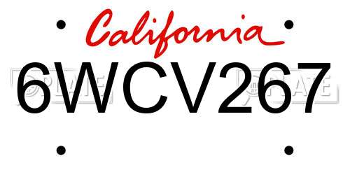 6WCV267 California License Plate