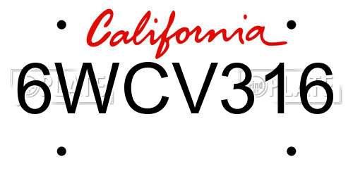 6WCV316 California License Plate