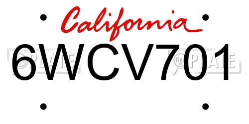 6WCV701 California License Plate
