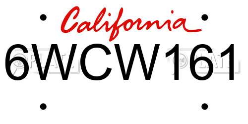 6WCW161 California License Plate