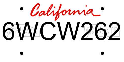 6WCW262 California License Plate