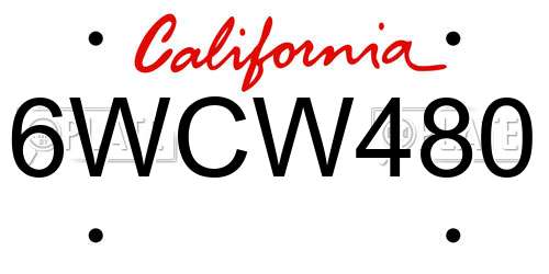 6WCW480 California License Plate