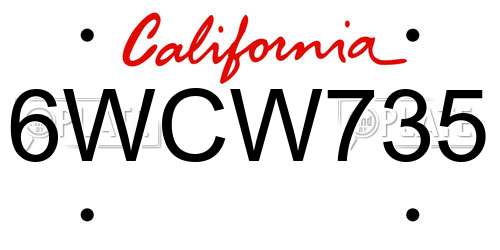 6WCW735 California License Plate