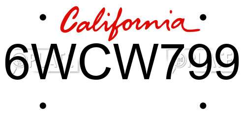 6WCW799 California License Plate