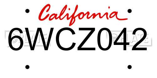 6WCZ042 California License Plate