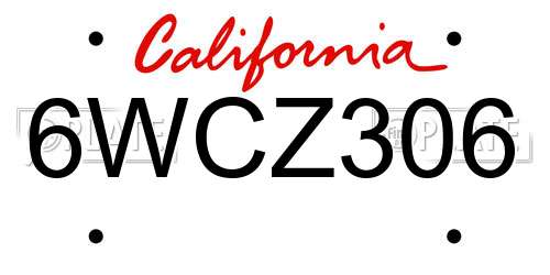 6WCZ306 California License Plate