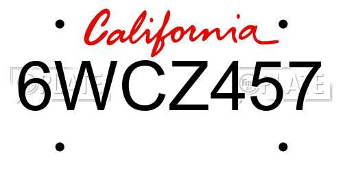 6WCZ457 California License Plate