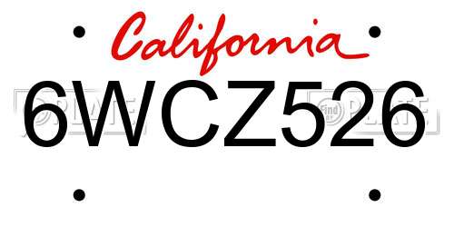 6WCZ526 California License Plate
