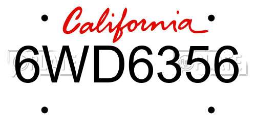 6WD6356 California License Plate