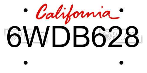 6WDB628 California License Plate