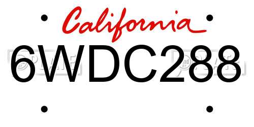 6WDC288 California License Plate