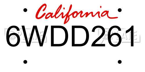 6WDD261 California License Plate