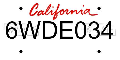 6WDE034 California License Plate