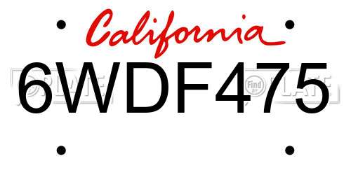 6WDF475 California License Plate