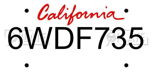 6WDF735 California License Plate