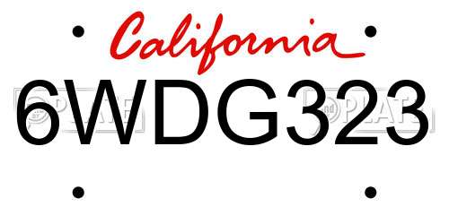 6WDG323 California License Plate
