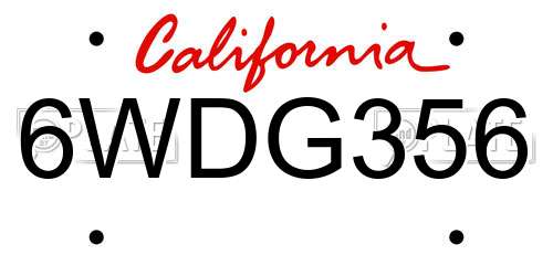 6WDG356 California License Plate