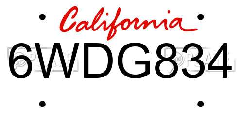 6WDG834 California License Plate