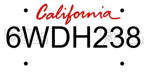 6WDH238 California License Plate