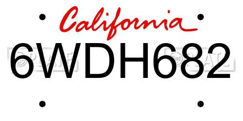 6WDH682 California License Plate