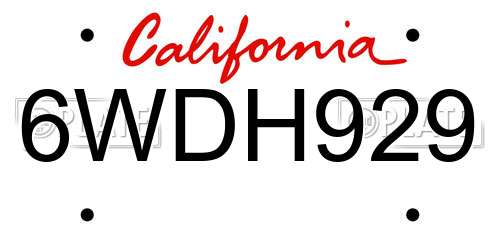 6WDH929 California License Plate