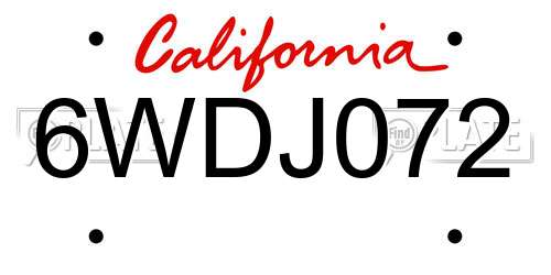 6WDJ072 California License Plate