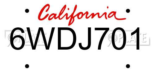 6WDJ701 California License Plate