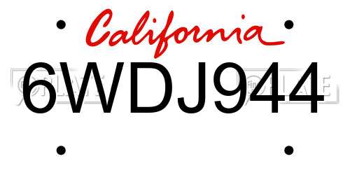 6WDJ944 California License Plate