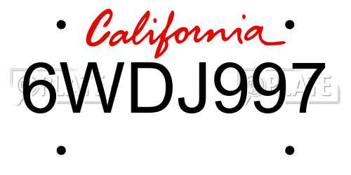 6WDJ997 California License Plate