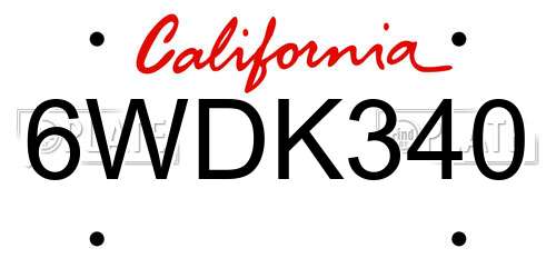 6WDK340 California License Plate