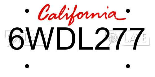 6WDL277 California License Plate