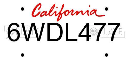 6WDL477 California License Plate