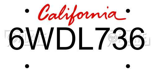 6WDL736 California License Plate