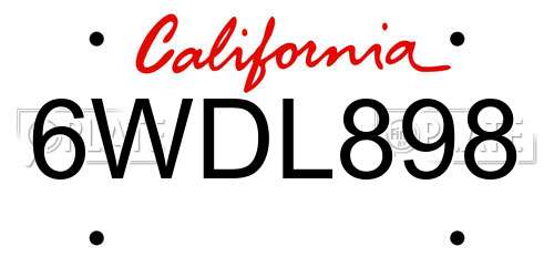6WDL898 California License Plate