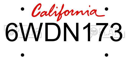 6WDN173 California License Plate