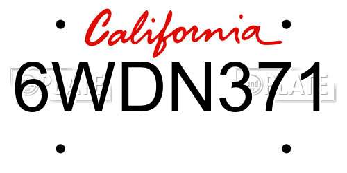 6WDN371 California License Plate