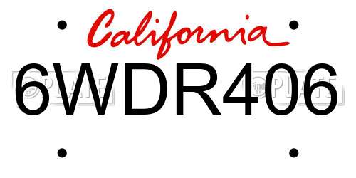 6WDR406 California License Plate