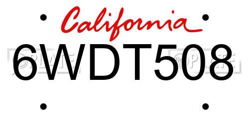 6WDT508 California License Plate