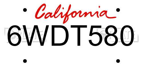 6WDT580 California License Plate