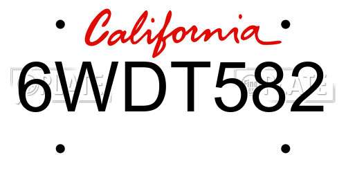 6WDT582 California License Plate