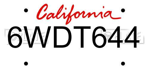 6WDT644 California License Plate